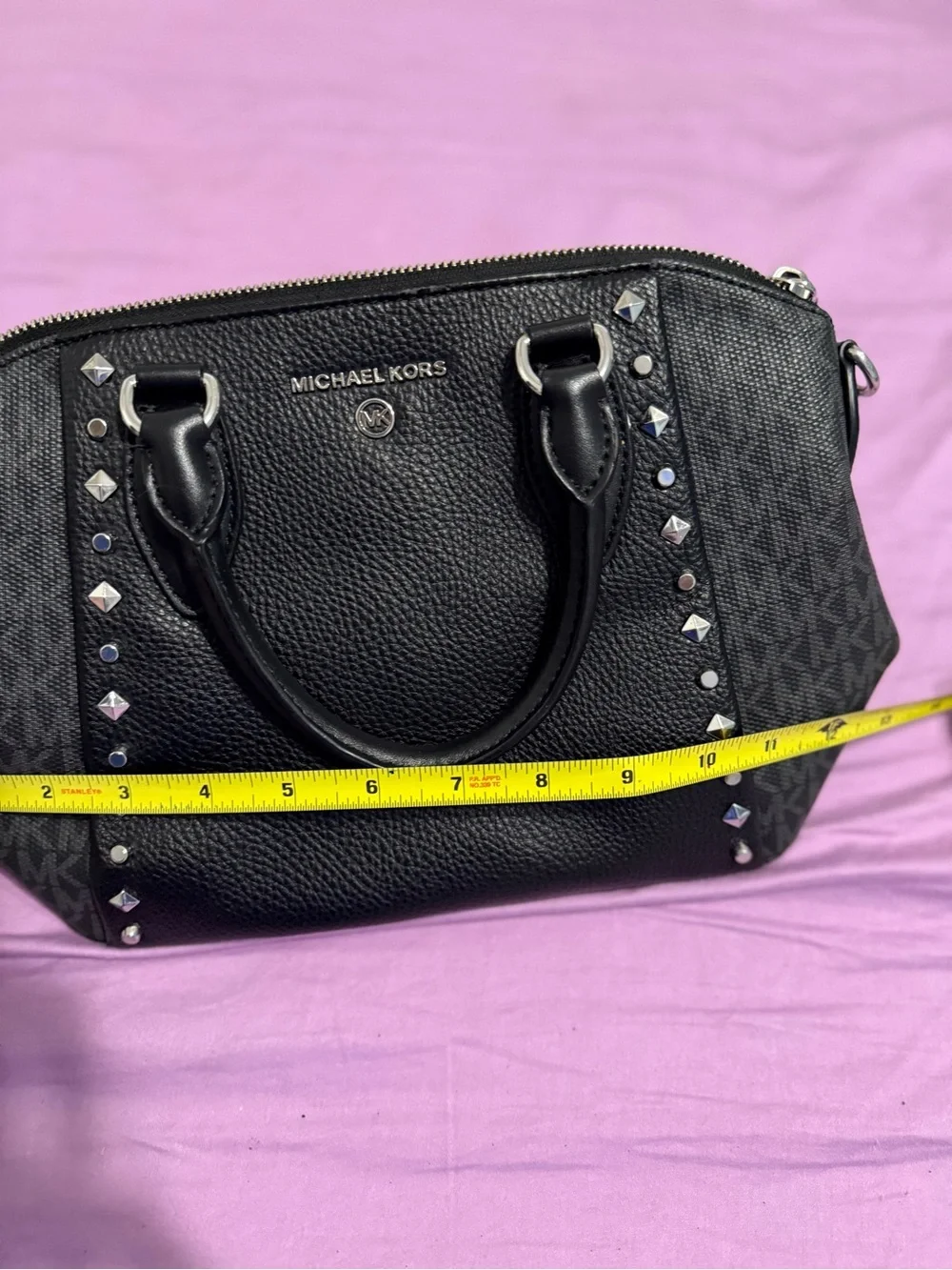 Michael Kors Black Studded Leather Satchel with Silver Hardware